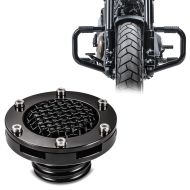 Set: Bouchon de réservoir moto CNC pour bouchon de carburant compatible avec moto custom Craftride TD6 noir CB22932 + Pare cylindre Mustache II compatible avec Harley Davidson Softail Fat Bob 114 18-24 noir