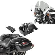Set de valises latérales Delaware chaque 33L avec kit de montage + top case avec grille à bagages + pare-brise Batwing avec fixation 4 points, transparent