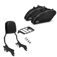 Set: Sissy Bar compatible avec Harley Davidson Low Rider ST 22-24 R1 porte-bagages kit montage R1 noir Craftride + Sacs intérieurs compatible avec Harley Davidson Softail Low Rider ST 22-24 sacoches rigides Craftride