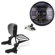 Set: Sissy Bar + Gepäckträger + Docking-Kit passend für Harley Davidson Electra Glide Standard 97-08 schwarz Craftride + Hauptscheinwerfer 7" passend für Harley Davidson Street Glide / Special Frontscheinwerfer Craftride F7