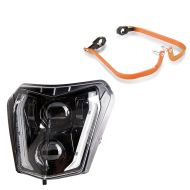 Protège-mains compatible avec Motocross, Enduro orange + phare LED ECE SW2