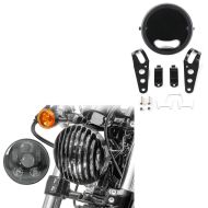 Set: Phare LED avec Grille de phare 5,75" compatible avec Harley Davidson Sportster 04-20 Craftride Noir + Boîtier de phare LED SG 5,75" pour Indian Scout / Bobber / Twenty noir Craftride