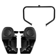 Set: Sturzbügel passend für Harley Davidson Street Glide 06-08 Craftride TR1 schwarz + Beinschild mit Lautsprecher passend für Harley Davidson Touring 83-13 Beinverkleidung II