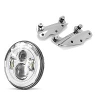 Set: Kit de Fixation à quatre points compatible avec Harley Davidson Touring 2009-2013 chrome Craftride + Phare LED 7" FS7 compatible avec Harley Davidson Street Glide / Special avec marque E chrome