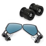 Lenkerendenspiegel passend für Yamaha MT-125 / MT-10 / MT-09 / MT-07 LS6 schwarz + Schwingenschützer Racingadapter Bobbins für Montageständer M6-8 carbon