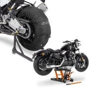 Set: Motorrad Reifenwärmer Laguna Seca 60-80°C 17" sw ConStands mit Hebebühne Mid-lift L bis 680kg orange