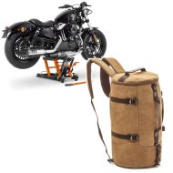 Set: Hebebühne Mid-lift L bis 680kg or ConStands mit Motorrad Rucksack Canvas VG8 Vintage 35Ltr braun