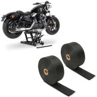 Set: Hebebühne Mid-lift L passend für Chopper / Custombike bis 680 kg sw ConStands mit Motorrad Hitzeschutzband Auspuffband sw 15m CB38680