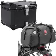 Set: Motorrad Alu Topcase XB55 Alu univ. 55 Liter sw Bagtecs mit Motorrad Hecktasche Drybag XF60 Wasserdicht Volumen 60l