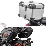 Set: Motorrad Alu Top Case XS45 Alu univ. 45 Liter silber Bagtecs mit Seitentaschen CRB 40-60 Liter Volumen Softshell