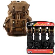 Set: Sac à dos moto Canvas RG8 Vintage 20Ltr Retro marron Craftride avec Moto Sangle incl 4x boucles de chargement noir