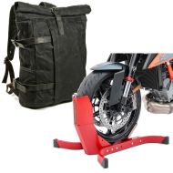 Set: Sac à dos moto Canvas VR2 Vintage 20Ltr Retro noir Craftride avec Bloque Roue Easy-Plus à 21 Pouces rouge