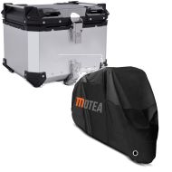 Set: Motorrad Alu Topcase XB45 Aluminium univ. 45 Liter silber Bagtecs mit Motorrad Abdeckplane BC1 XXL Abdeckhaube sw