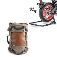 Set: Montageständer Hinterrad univ. -Racing S sw ConStands mit Motorrad Rucksack Canvas VG6 Vintage 28Ltr Retro grün