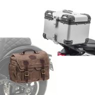 Set: Top case Alu moto XS45 argent 45L Bagtecs avec Sacoche Cavalière Laterale moto Canvas avec sac interieur CV1 marron