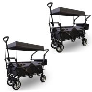 Set 2x Chariot à bras avec toit pliable Divit chariot de transport chariot de jardin pliable acier ME70 noir