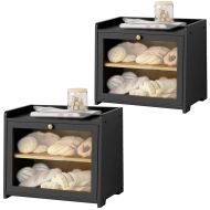 2er-Set Brotkasten mit Schublade BK25 Divit Brotbox aus Bambus mit 2 Ebenen schwarz