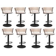 Lot de 8 tabourets de bar avec revêtement en velours Divit RB16 avec dossier repose-pieds piètement réglable en métal beige noir