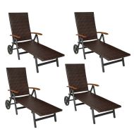 4er-Set Gartenliege klappbar Divit RB71 Sonnenliege auf Rollen Aluminium Polyrattan verstellbar schwarz