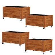 4er-Set Pflanzkübel auf Rädern Divit FC58 Pflanzkasten Hochbeet Holz 78 x 52 x 40,5 cm