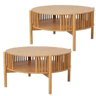 2x Couchtisch rund Bambus Divit SR92 Beistelltisch Wohnzimmer mit Ablage