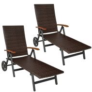 2x Gartenliege klappbar Divit RB71 Sonnenliege auf Rollen Aluminium Polyrattan verstellbar schwarz