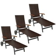 3er-Set Gartenliege klappbar Divit RB71 Sonnenliege auf Rollen Aluminium Polyrattan verstellbar schwarz