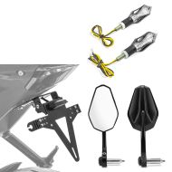 Support de plaque d'immatriculation KH4 avec LED + clignotants LED 2 pièces teintés + rétroviseur bout de guidon