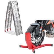 Set: Auffahrrampe bis 340 kg Alu-I klappbar + Wippe Easy-Plus ständer bis 21 Zoll rot_1