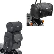 Set: Sissybar Tasche SXL Hecktasche mit Gepäckrolle in schwarz + Hecktasche RB1 Gepäckrolle 24-30Ltr passend für Chopper Cruiser