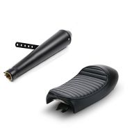 Set: Pot d'échappement Cone Silencieux Moto Caferacer universel noir + Selle pour transformation moto en Café-Racer noir Hump