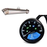 Set: Auspuff GP-S Schalldämpfer Edelstahl Universal mit DB-Killer + Tachometer LCD Digital Drehzahlmesser Analog TM1