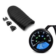 Set: Tachometer LCD Digital Drehzahlmesser Analog TM1 + Sitzbank passend für Cafe-Racer oder Scrambler Umbau Flat schwarz