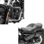 Set: Selle Moto compatible avec Harley Davidson Sportster 04-20 Craftride VM2 Biplace pilot passager + Pare carter compatible avec Harley Davidson Sportster 2004-2020 Craftride Mustache chrome