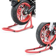 Set: Montageständer Basis Hinterrad rot + Montageständer Vorderrad Fork Motorradständer mit Dornaufnahme rot