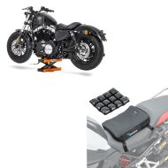 Set: Moto Pont elevateur ciseaux Mini-Lift Cric 500kg en orange + Moto Coussin d'air Tourtecs Air Deluxe S Coussin de Selle confort
