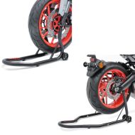 Set: Montageständer Vorderrad Fork Motorradständer mit Dornaufnahme matt + Hinterrad Montageständer Classic Universal schwarz
