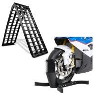 Set: Alu Auffahrrampe V , bis 680 kg, klappbar, passend für Motorrad, Scooter, Quad + Motorradwippe Easy-Plus Motorradständer bis 21 Zoll schwarz-matt