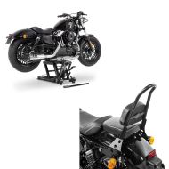 Set: Sissy Bar Abnehmbar CSM passend für Harley Davidson Sportster 04-20 schwarz matt Craftride + Motorrad Hebebühne Mid-lift L Motorradheber für Chopper ConStands bis 680 kg in schwarz