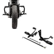 Set: Moto commandes avancées compatible avec Harley Davidson Sportster 04-13 Craftride en noir + Pare Carter compatible avec Harley Davidson Sportster 04-20 Craftride Mustache en noir