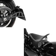 Set: Moto Selle Solo à Ressort Craftride Bobber avec plaque de base en noir + Support de plaque latérale compatible avec Harley Davidson Sportster 91-03 Craftride noir