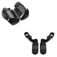 Set: Beinschild passend für Harley Davidson Touring Modelle 14-24 Craftride belüftet schwarz + Motorrad Sturzbügel Fußrasten Craftride CF11 für 32mm in schwarz