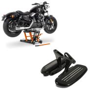 Set: Marchepied passager compatible avec Harley Davidson Touring 93-24 Craftride CF2 avec kit noir + Moto Pont elevateur ciseaux ConStands Mid-lift L Pont hydraulique pour Chopper 680kg orange