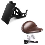 Set: Support de plaque latérale compatible avec Yamaha XV 535/1100 Virago noir + Moto Selle Siège Slim avec ressorts pour custombikes en marron