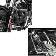 Set: Pare carter compatible avec Harley Davidson Sportster 2004-2020 Craftride Mustache chrome + Support Ecarteurs de Sacoches compatible avec Harley Davidson Sportster 04-20 chrome Craftride