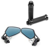 Set: Lenkerendenspiegel LS6 + 2x Lenkergriffe 22mm passend für Ducati Monster 800 / 821 / S2R 1000 / 800