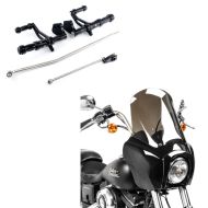 Set: Commandes Avancées compatible avec Harley Davidson Dyna 00-13 Craftride noir + Carenage compatible avec Harley Davidson Dyna Low Rider / Street Bob Craftride MG5 avec pare-brise noir-fumé