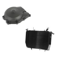 Set: Radiateur d'eau compatible avec Yamaha YZF-R6 08-16 Refroidisseur Eau + Cache alternateur compatible avec Yamaha YZF-R6 06-19 Capot Carter moteur