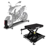 Set: Rangierschiene mit Wippe Smart Mover bis 450 kg in grau + Hebebühne Rangierhilfe Mid-lift M Mover bis 500 kg in schwarz