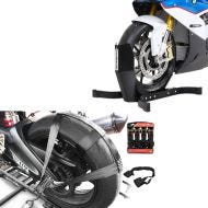 Set: Hinterrad und Lenker Zurrgurt mit 4x Ratschen-Spanngurten Set + Motorradwippe Easy-Plus Motorradständer bis 21 Zoll schwarz-matt_1
